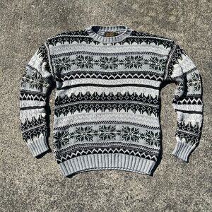 Vintage 80s/90s Eddie Bauer Cotton Knit Patterned Isle Sweater USA Made Size L